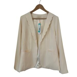 Skies Are Blue Med Women's Scalloped Cream Off White Blazer Scalloped Collar NWT